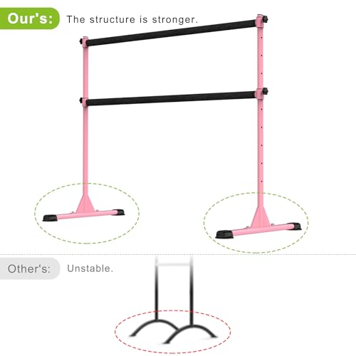 Dolibest Freestanding Ballet Bar, Height Adjustable Ballet Bar, Heavy Duty Dance Bar, with Non-Slip Rubber Pads, Enhanced Stability, Dance/Yoga/Fitness Stretching Bar, Ideal for Kids and Adults - color: Pink- 5ft Steel Cross Bar+ Black Cloth Cover