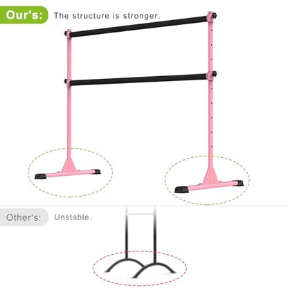 Dolibest Freestanding Ballet Bar, Height Adjustable Ballet Bar, Heavy Duty Dance Bar, with Non-Slip Rubber Pads, Enhanced Stability, Dance/Yoga/Fitness Stretching Bar, Ideal for Kids and Adults - color: Pink- 6ft Steel Cross Bar+ Black Cloth Cover