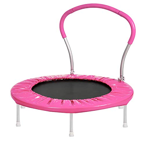 36" Kids Trampoline with Handle, Indoor Mini Trampoline for Kids, Toddlers Small Rebounder Fitness Trampoline for Indoor and Outdoor Use - color: Pink