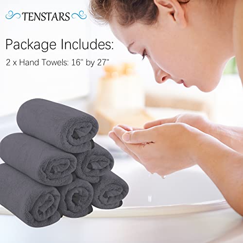 Silk Hemming Hand Towels for Bathroom - Quick Drying - Ultra Soft Microfiber Absorbent Towel for Bath Fitness, Gym, Shower, Hotel, and Spa - 16x28 Inch | Set of 6, Dark Grey