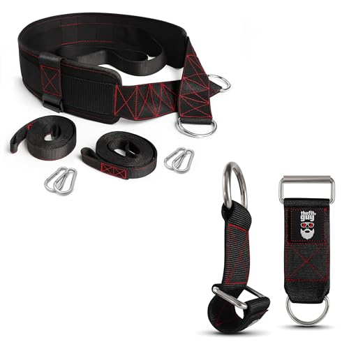THEFITGUY Sled Pulling Belt & Dumbbell, Barbell Loading Straps | Ultimate Combination for Maximized versatility & strength