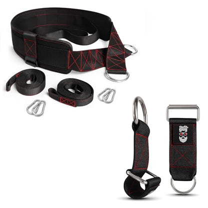 THEFITGUY Sled Pulling Belt & Dumbbell, Barbell Loading Straps | Ultimate Combination for Maximized versatility & strength