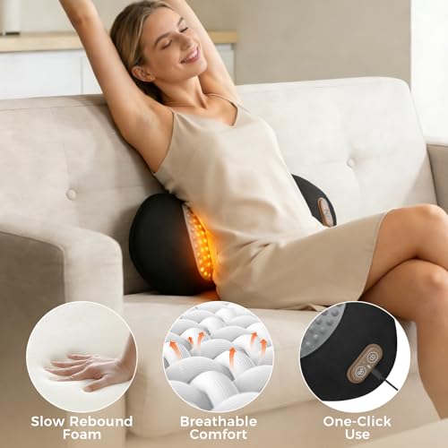 3-in-1 Electric Back Massager Pillow with Heat, Vibration and Traction, Triple Fusion Lumbar Support Massager for Bed or Chair, Designed for Daily Back Relaxation and Spine Support