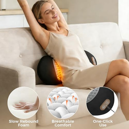 3-in-1 Electric Back Massager Pillow with Heat, Vibration and Traction, Triple Fusion Lumbar Support Massager for Bed or Chair, Designed for Daily Back Relaxation and Spine Support