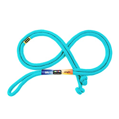 Just Jump It 8' Foot Single Jump Rope for Kids Women and Men - Active Outdoor Youth Fitness Excersing Equipment - Braided Nylon Gym Accessories - color: Turquoise