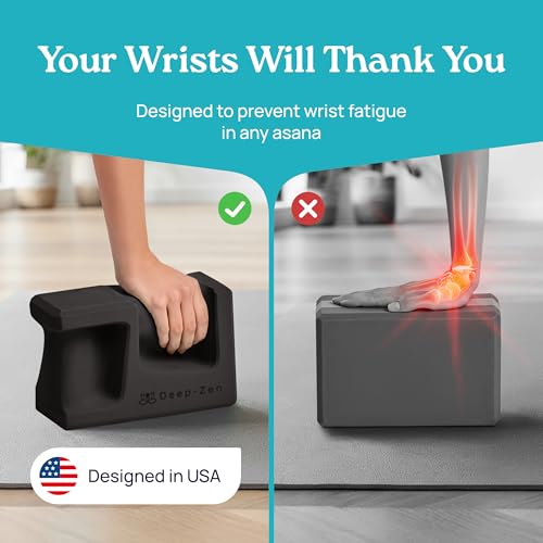 PRO Yoga Blocks | Ergonomic Yoga Block 2 Pack for Wrist Comfort and Support | EVA Foam Exercise Blocks, 2x Knee Pads & Yoga Strap | Pilates Block Set | Bricks to Eliminate Wrist Pain - color: Black