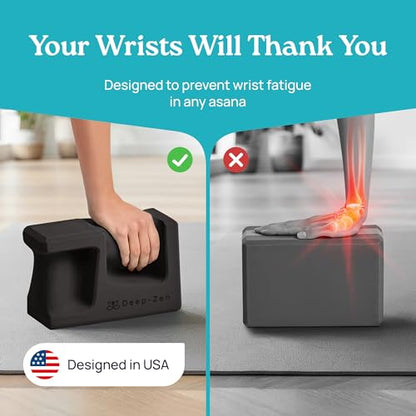 PRO Yoga Blocks | Ergonomic Yoga Block 2 Pack for Wrist Comfort and Support | EVA Foam Exercise Blocks, 2x Knee Pads & Yoga Strap | Pilates Block Set | Bricks to Eliminate Wrist Pain - color: Black