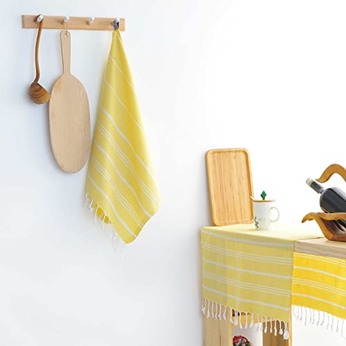 Cacala 100% Turkish Cotton Kitchen Tea Towels, Highly Absorbent Luxury Soft Quick Drying Dish Towel with Hanging Loop for Gym, Yoga, Bath, Sports, Cleaning and Kitchen (23 x 36), Light Yellow - color: Light Yellow