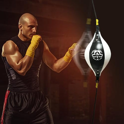 Speed Bag - Reflex Training Boxing Ball, Heavy Duty Endurance Practice Punching Bag | Stress Relief Equipment, Fitness Training Punch Ball for Teens Adults Home Gym Combat Workout - color: Black and white