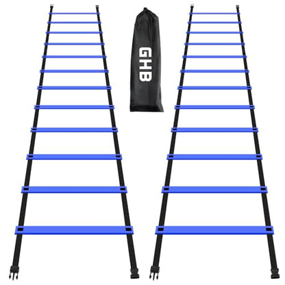GHB Pro Agility Ladder Agility Training Ladder Speed 12 Rung 20ft with Carrying Bag - color: Blue-2 Pack
