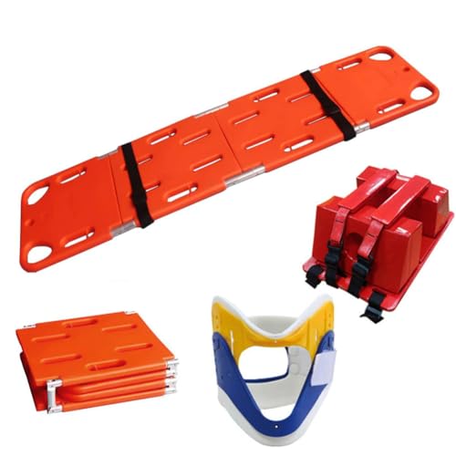 Emergency Spine Stretcher Board with Head Immobilizer & Neck Guard, Foldable & Lightweight Water Rescue Backboard, PE Rescue Stretcher for First Responders, 4-Fold Design