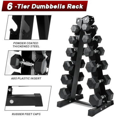 Ritfit 5-650 LBS PVC Encased Hex Dumbbell Sets with Optional Rack for Home Gym, Hand weight with Chrome Handle for Strength Training,Workouts - style: (5+10+15+20+25+35)210LBS SET