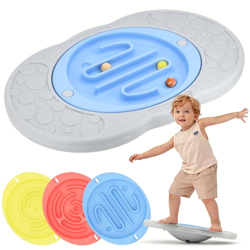 Balance Board Maze for Kids, Wobble Board with 3 Balls, 3 Replacement Labyrinth Boards, Indoor Active Play Toys for Sensory Training, Ages 3+, Max Load 140 Lbs - color: Gray
