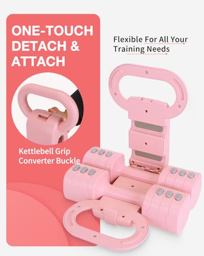 Adjustable 2-in-1 Dumbbell & Kettlebell Set, Free Hand Weight 4.4lb~11lb for Home Gym Training - color: Pink