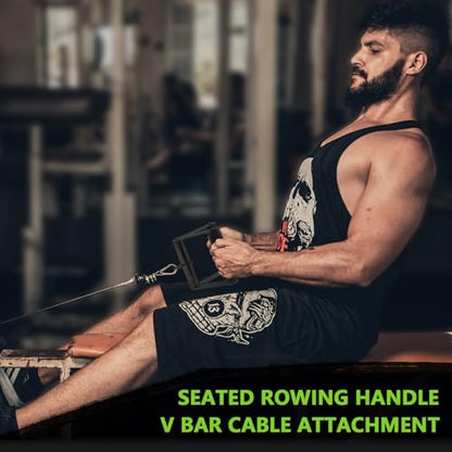 Double D Row Handle Cable Attachment for Weight Workout, Steel with Non-Slip Rubber Grip (Black)