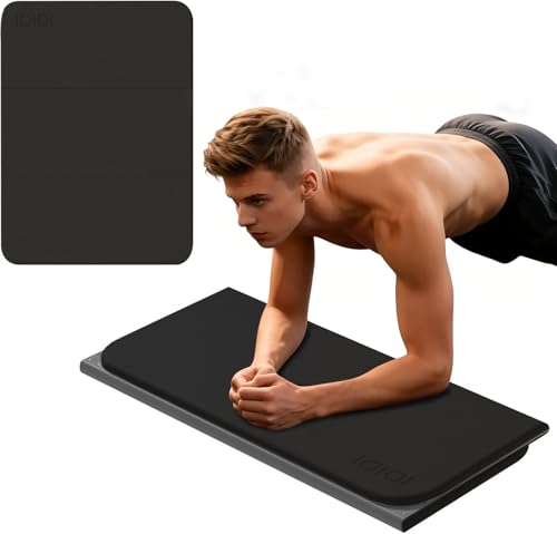 Foldable Exercise Pad for Gym or Home Use, (1.2" x 14"x 24"）Extra Thick and Wide Multi-Functional Knee Pad Cushion & Push Up Mat for Man Woman Kids, Non-Toxic POE Kids Yoga Mat, Lightweight Elbow Cushion for Yoga, Pilates - color: Black+Gray