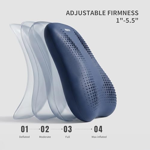 Lumbar Support Pillow, Inflatable Rubber Lumbar Pillow for Lower Back Pain Relief - Car Back Cushion for Driving Seat, Office Chair, Back Support Stretcher, Waterproof, Adjustable Thick, 12''Lx 14''H