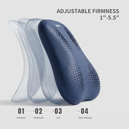 Lumbar Support Pillow, Inflatable Rubber Lumbar Pillow for Lower Back Pain Relief - Car Back Cushion for Driving Seat, Office Chair, Back Support Stretcher, Waterproof, Adjustable Thick, 12''Lx 14''H
