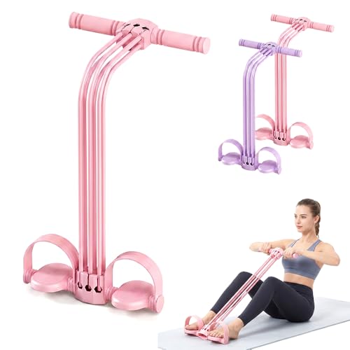 Pedal Resistance Bands with Handles, 2026 Upgraded 6-Tube Elastic Pedal Puller Resistance Band, Multifunction Fitness Bands for Abdomen/Waist/Arm/Leg, Portable Latex Exercise Bands - color: Pink/1PCS