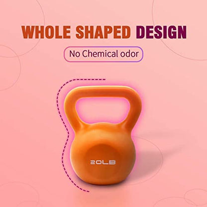 Vinyl Coated Kettlebell with Comfortable Flat Bottom Non-Slip Grip, Strength Training Kettlebells for Women & Men, Kettle Ball for Full Body Workout & Exercise Fitness