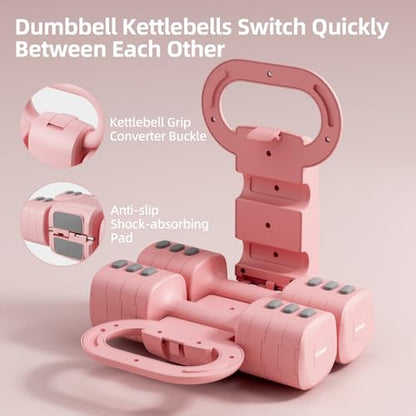 Lightweight Adjustable Dumbbell Kettlebell Set - 4 in 1 Free Weight Set with Kettlebell Grip Converter, Each 2.2 3.3 4.4 5.5lb Quick Change Weight Women Dumbbell Set for Small Spaces Home Gym - color: Adjustable Kettlebell Black