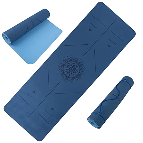 Non-Slip Yoga Mat with Alignment Marks – Lightweight Exercise Mat with Carry Strap for Home Workout or Travel by Wakeman Outdoors - color: Blue