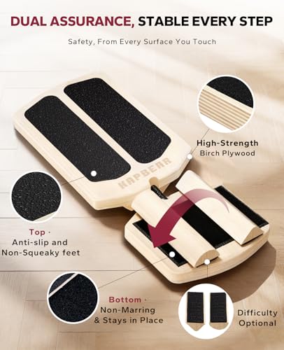 HAPBEAR Axis Board Ankle Balance Board Single Leg Balance Board - Ankle Strengthener, Blackboard Foot Trainer for Conditioning & Stability - 80 Configurations w/ Training Guide & Cork Ball - Gifts for Home Gym & Office, Natural Wood