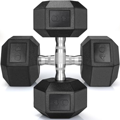 TLGREEN 1 Pair/2Pcs 30-85LB Dumbbells Rubber Coated Cast Iron Hex Black Dumbbells ，Weights Dumbbells Set