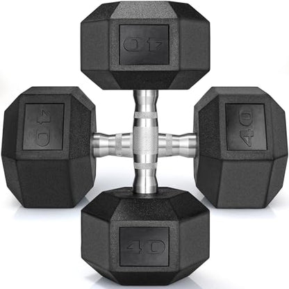 TLGREEN 1 Pair/2Pcs 30-85LB Dumbbells Rubber Coated Cast Iron Hex Black Dumbbells ，Weights Dumbbells Set