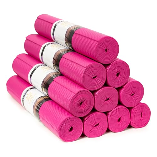 Voyage Yoga Mat, 10 Pack, 72" x 24" Professional Studio and Gym Bulk Yoga Mats, 5mm Thick, Durable, Anti-Tear, Non Slip Fitness and Exercise Mats - color: Fuchsia