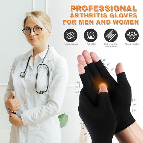 2 Pairs Arthritis Gloves for Women and Men, Pain Relief Compression Gloves Women,Fingerless Breathable Design