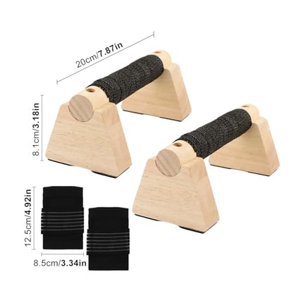 Wooden Parallettes Bars, 2 PCS Pushup Bars Calisthenics Equipment with Non-Slip Base Wrist Wraps, Pushup Handles Fitness Blocks Set for Strength Training, Planks Calisthenics