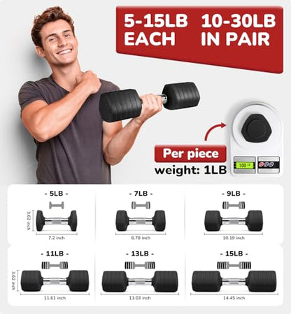 Adjustable Dumbbell Set of 2, 10LB 20LB 30LB Weight Set - color: Black, size: 30 lbs Total-(15LB Each)