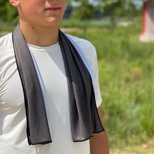 Extended Size Cooling Towel – Be Cool in Style - Heat Relief, Soft, Lightweight, Sun Protection, Easy Clean - Perfect for Biking, Hiking, Running, Yoga, Golf, Gardening - Black Topo M - color: Black Topo