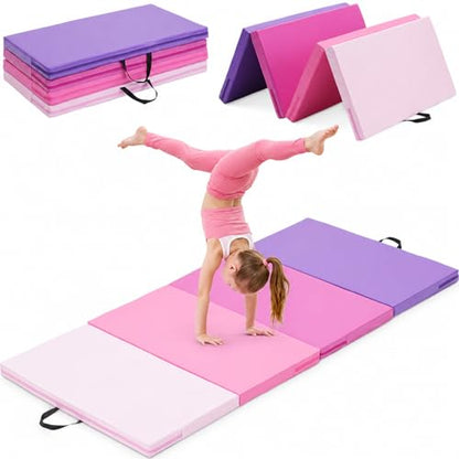 Gymnastics Mat, 3FTx6FT / 4FTx8FT 2" Thick Folding Kids' Gymnastic Tumbling Mat for Home Gym Exercise & Play