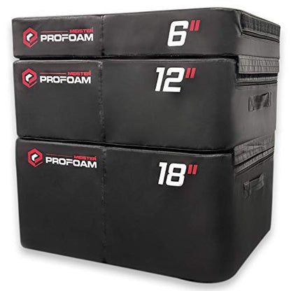 Meister PROFOAM Plyo Boxes - Foam Plyometric Jump Boxes for Pro Gyms - style: 3 BOX SET (18", 12", 6") - Black