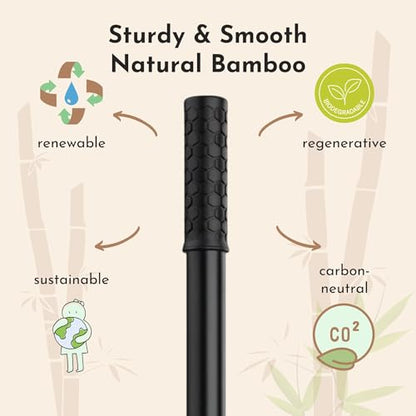 Yoga Stick & Stretching Stick with Super Sturdy Rubber Ends - Bamboo - Black