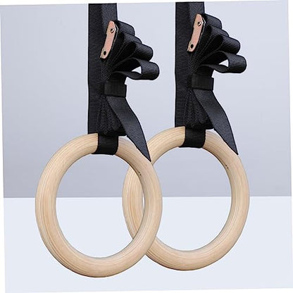 Wooden Gymnastics Rings with Adjustable Straps Exercise Rings for Bodyweight Training Full-Body Strength Workouts Fitness Equipment for Home Gym