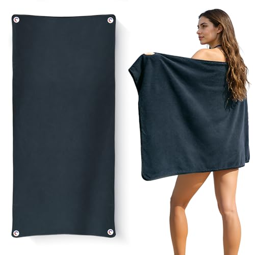 75"x30" Magnetic Microfiber Outdoor Towel, Dark Blue | Quick Dry, Super Absorbent, Magnetic Corners, Multi-Use for Beach Pool Gym Camping Yoga - color: Dark Blue
