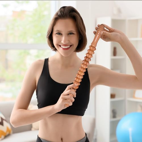 Wooden Muscle Massage Roller Stick for Athletes, Relief Muscle Soreness, Cellulite Massager, Fascia Roller for Physical Therapy