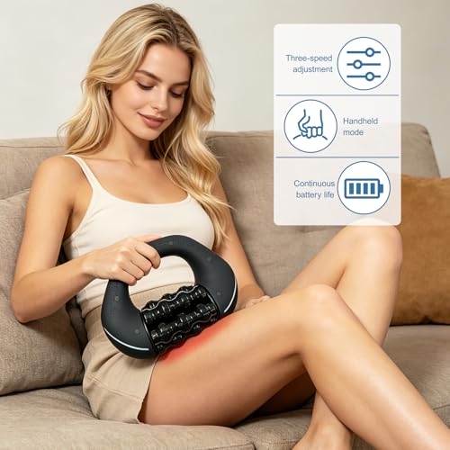 Electric Handheld Rolling Massager, 270min-Percussive Massager Targeting Knots with Pain Relieve Deep Tissue, 3-Speed Spin Vibrating Roller Massage for Back, Shoulders, Legs, Neck,Arms