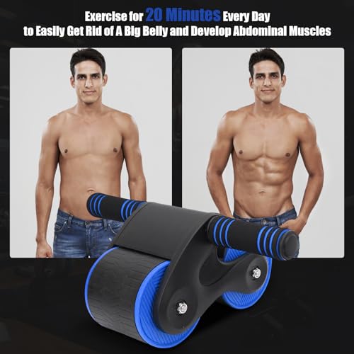 Abdomina Roller Workout Exerciser Equipment , Automatic rebounds Abdominal Wheel , Abdominal Roller Machine with Knee Pad for Abdominal Core Strength Training , Home Gym Fitness for Men Women(Blue)
