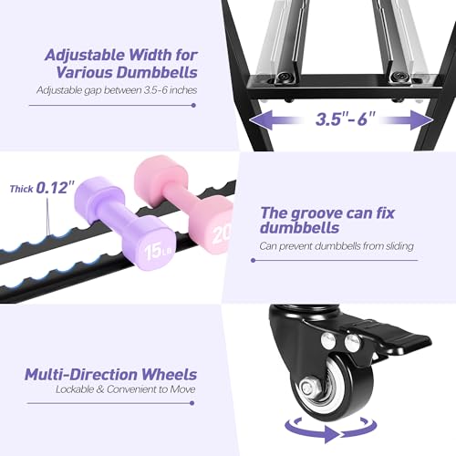 PARTPHONER Dumbbell Weight Rack, Home Gym Storage for Kettlebells Yoga Mat and Balls, All in One Workout Storage with Wheels and Hooks, Powder Coated Finish Steel - size: 49.6"(L)x15.8"(W)x39.8"(H)