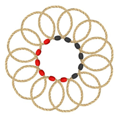 12 Pack Sisal Rope Ring Toss Game Replacement Parts for Adults and Kids, Outdoor Toss Rings for Agility Practice and Speed Game and Yard Games and Lawn Games for Party (Red and Black)