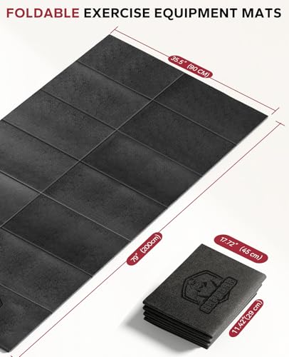 HAPBEAR Treadmill Mat, 55"x24"/68"x24"/79"x35.5" Non-Slip Foldable Exercise Equipment Mat for Walking Pad, Weight Bench, Noise Reducing Shock Absorbing Floor Protector for Home Gym, Carpet & Hardwood Floors