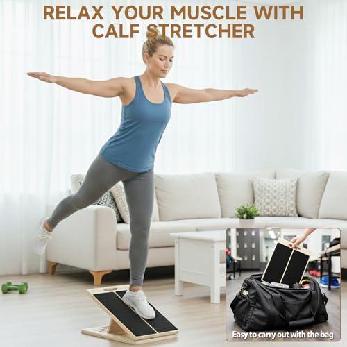 Slant Board for Calf Stretching – 5-Level Adjustable Incline Board for Plantar Fasciitis & Achilles Tendon Relief, Non-Slip Wooden Physical Therapy Tilt Board for Exercise, Balance, Ankle & Knee Recovery, Home Gym