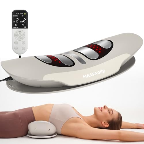 Lower Back Massager, Upgraded 4-in-1 Lumbar Traction Device with Heat, Electrotherapy, Vibration, Design to Support Lower Back & Sciatica Pain Relief for Home Use
