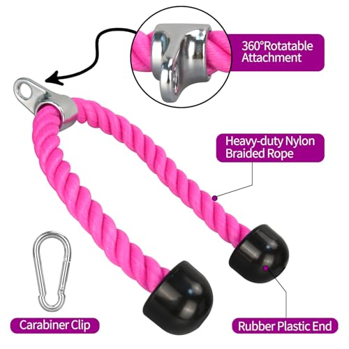 DkOvn Tricep Rope, 27 Inches Cable Machine Attachment, Pull Down Attachments with Carabiner, for Gym Home Workout Exercise - size: 36-inch