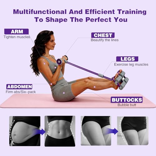 Resistance Bands with Handles, 6 Tube Pedal Resistance Band for Exercise, Dual Pedal Adjustable Resistance, Ab Roller Handle Full Body Home Workout Equipment for Abs, Legs, Arms, Women