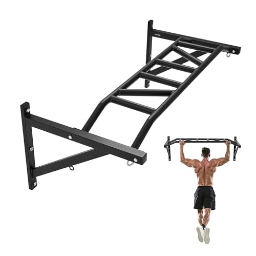 VEVOR Pull Up Bar, Multi-Grip Wall Mounted Pull Ups, 50 in Width Multifunctional Chin Up Training Station, Heavy Duty Steel Upper Body Workout Bars with Hangers, 440 lbs Weight Capacity, for Home Gym - size: Multi-grip with Hangers